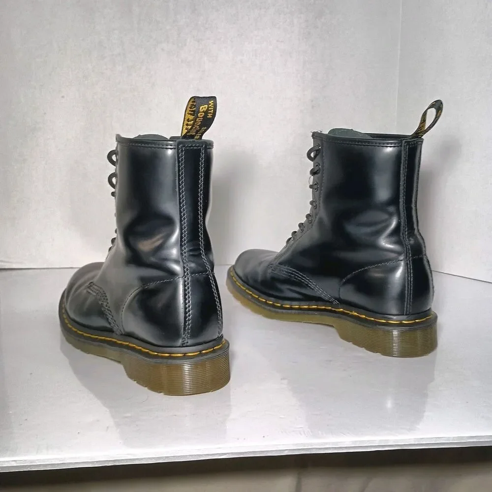 Dr Martens 11821 1460 Smooth Black Leather Combat Womens Boots Sz UK 7 US 9 Doc
